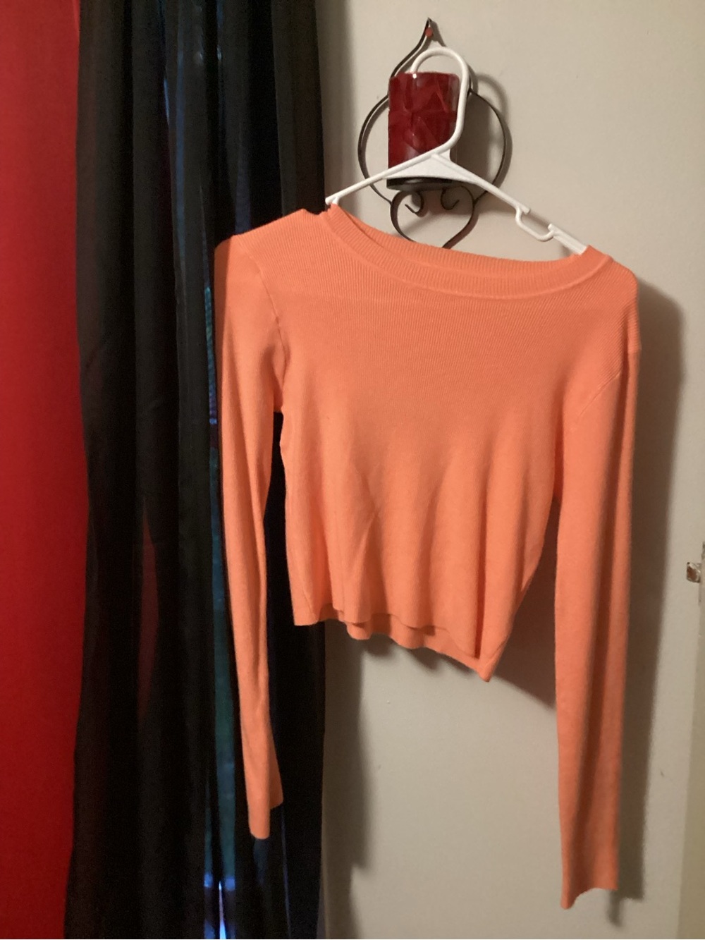 SHEIN Long Sleeve Boatneck Knit Top - Peach Orange